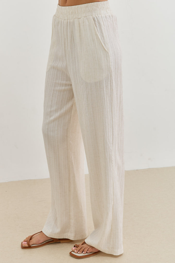 מכנסי גורג'ס בד טקסטורה | שמנת