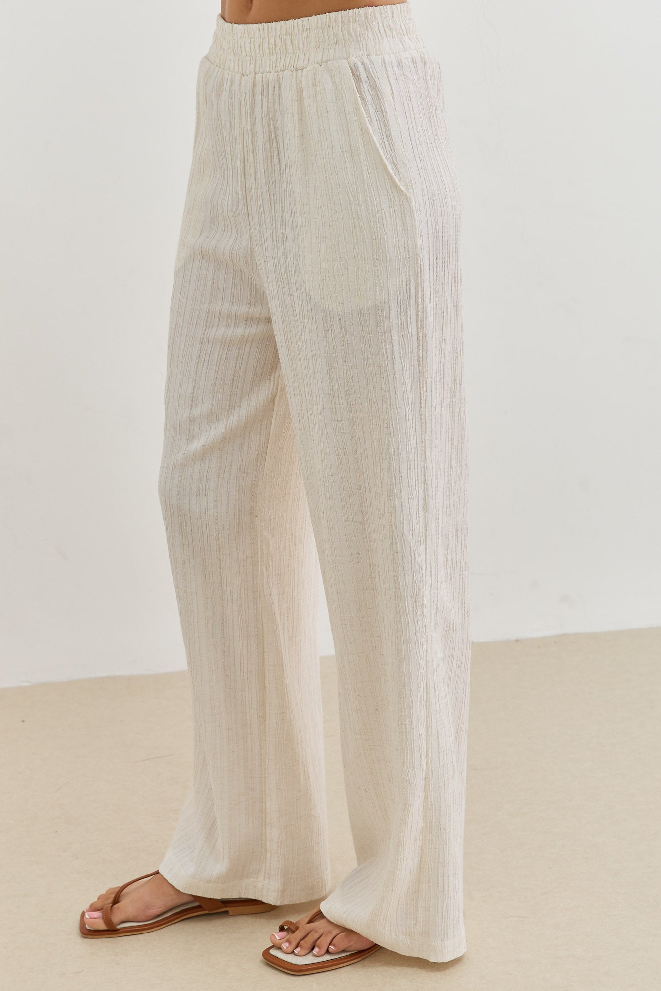 מכנסי גורג'ס בד טקסטורה | שמנת