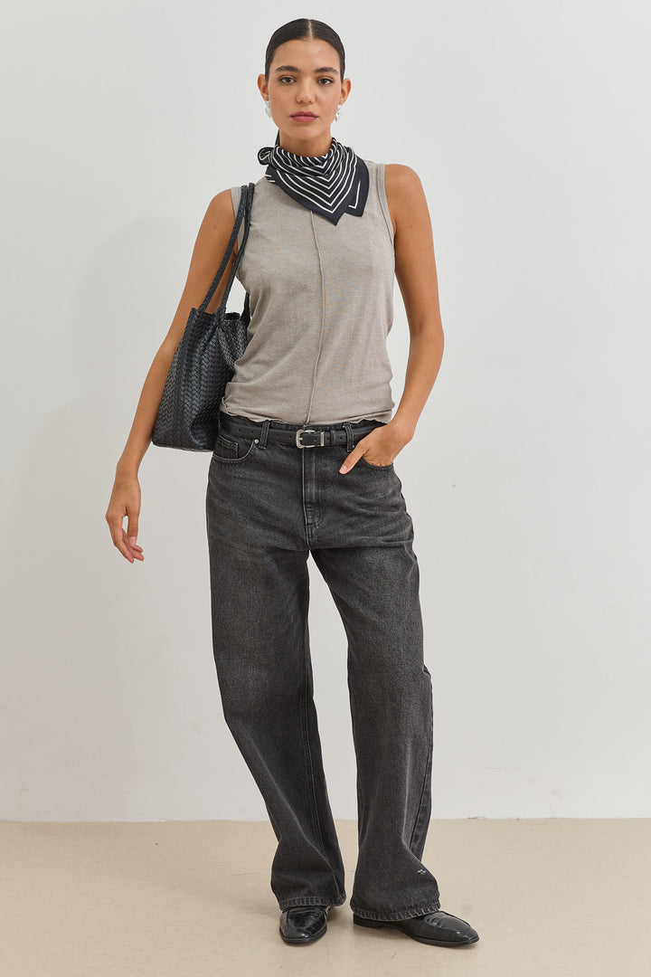 גופיית בקה תפר קדמי בד שקפקף | אפור