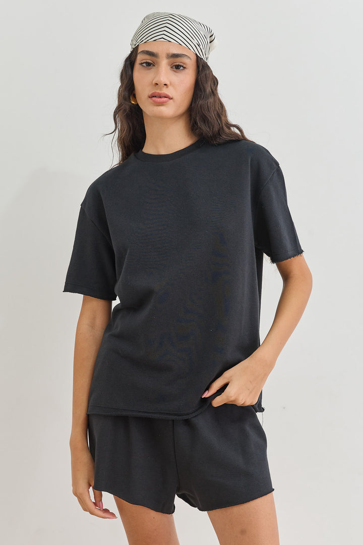 טי שירט בקי פרנץ' טרי סיומת פרומה | שחור