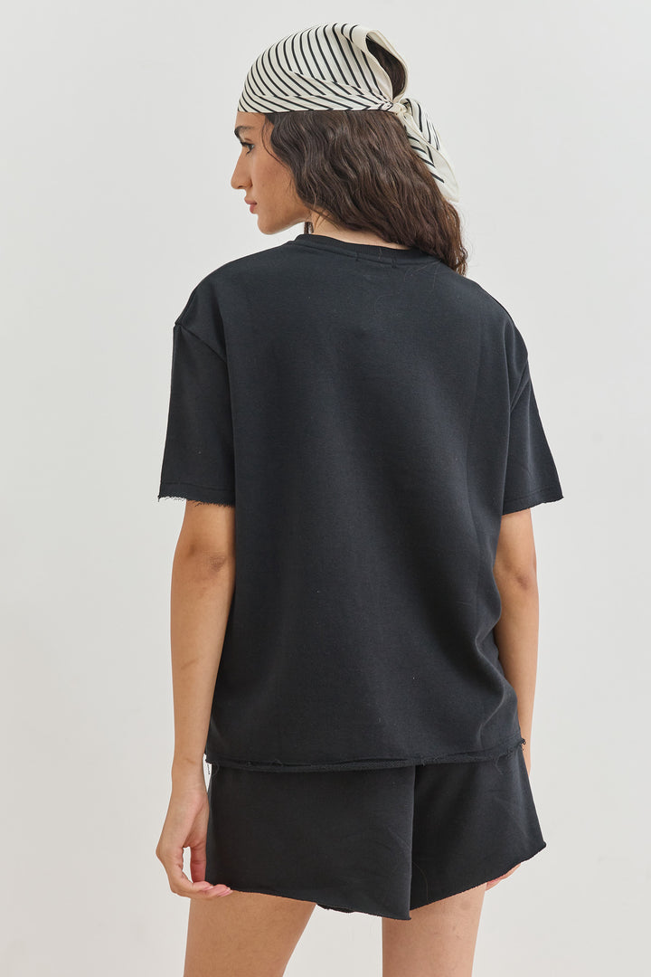 טי שירט בקי פרנץ' טרי סיומת פרומה | שחור