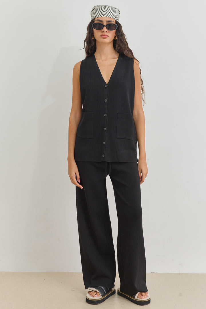 מכנסי סריג נואל בשילוב גומי | שחור