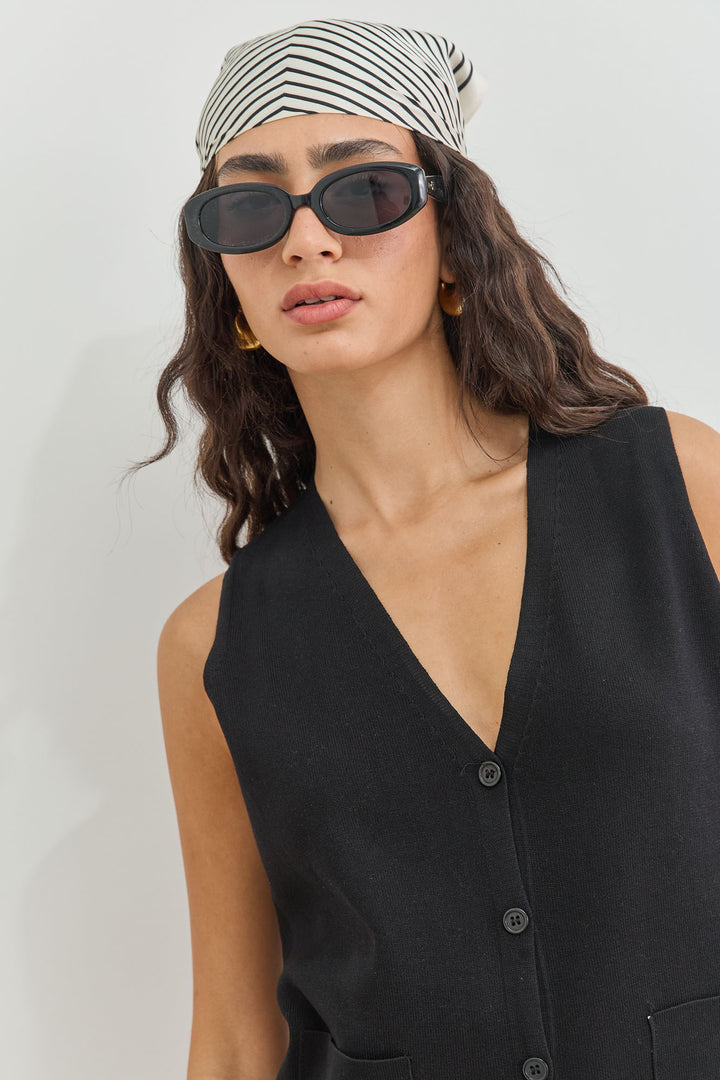 מטפחת סקוואר משי | לבן/שחור