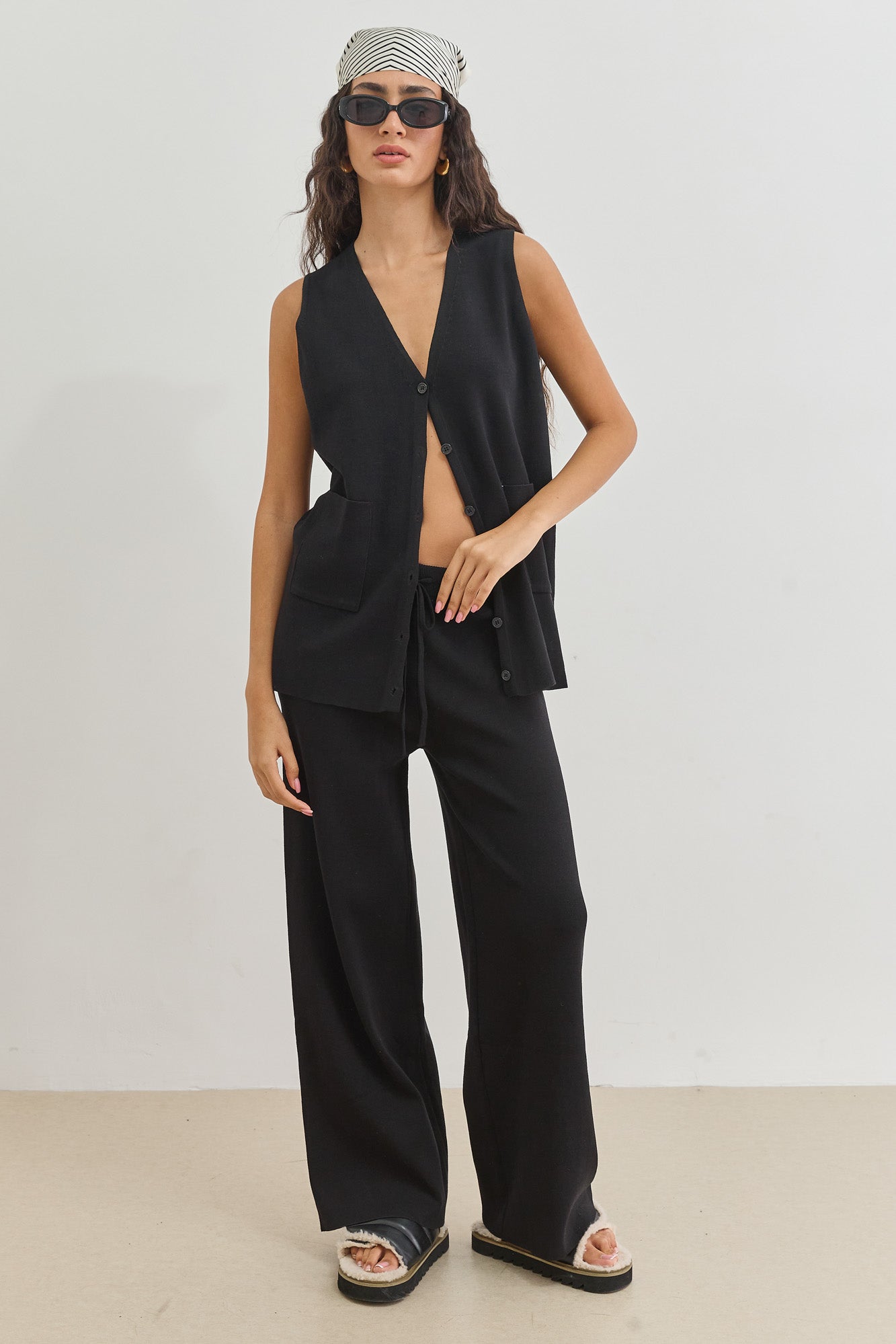 מכנסי סריג נואל בשילוב גומי | שחור