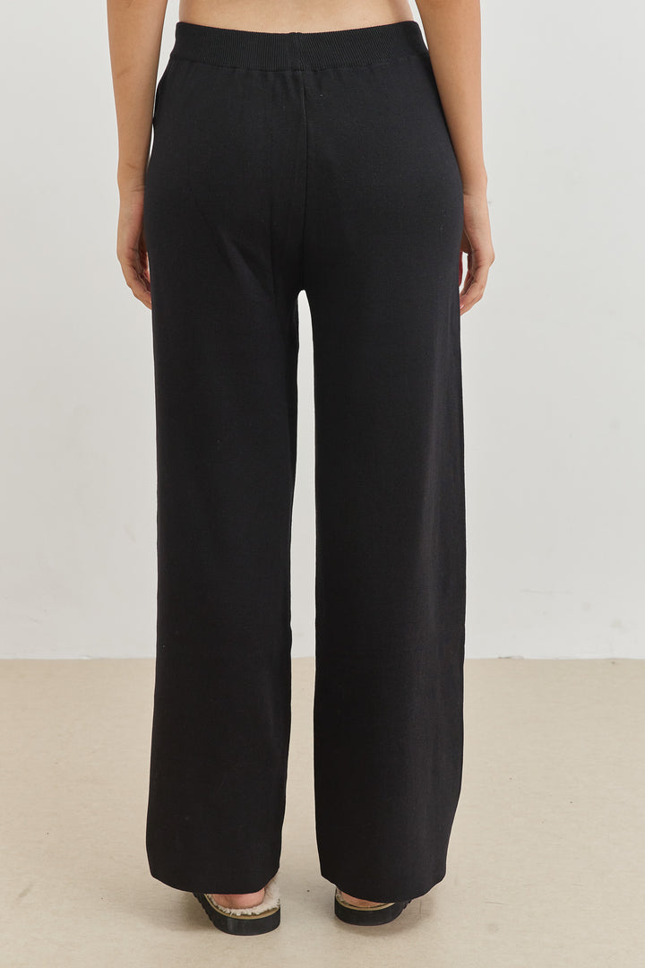 מכנסי סריג נואל בשילוב גומי | שחור