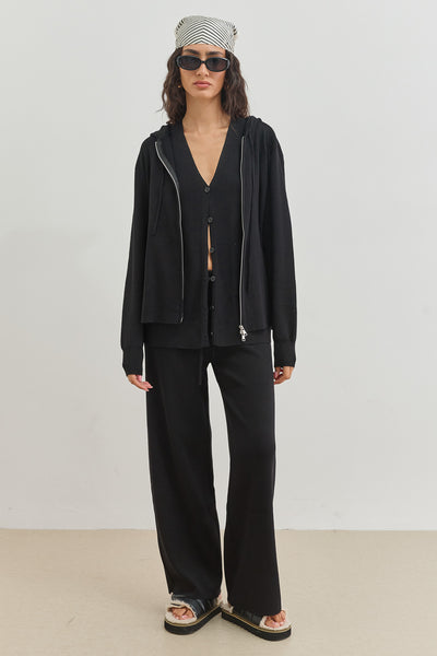 קפוצ'ון סריג נואל בשילוב רוכסן | שחור