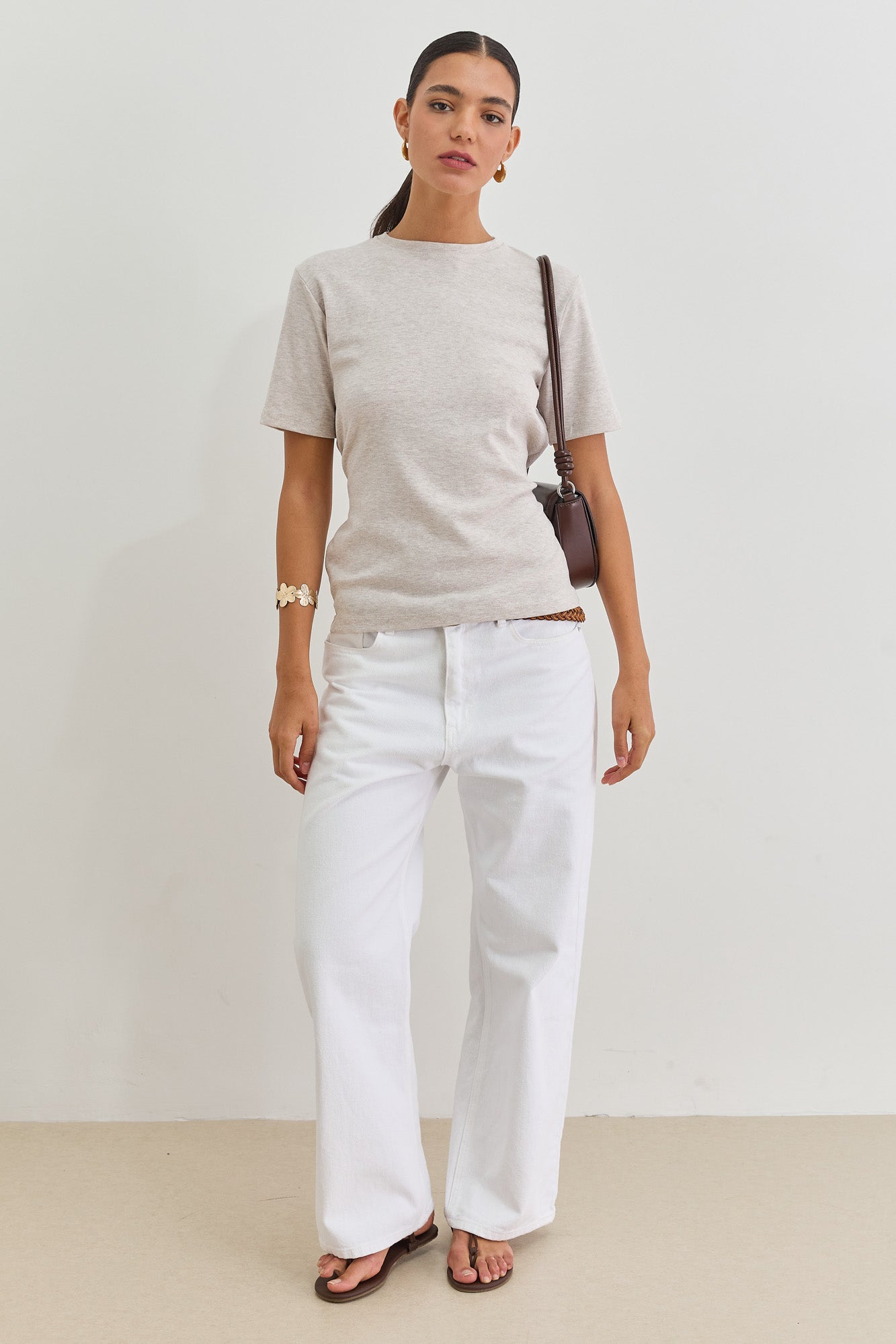 חולצת אנני רצועות קשירה | בז' מלאנז'