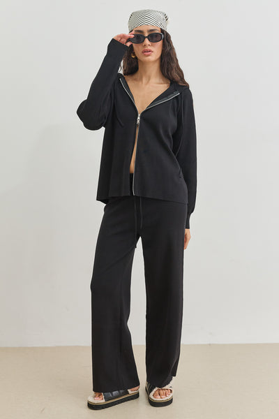 קפוצ'ון סריג נואל בשילוב רוכסן | שחור