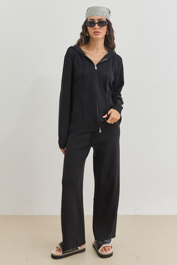 קפוצ'ון סריג נואל בשילוב רוכסן | שחור