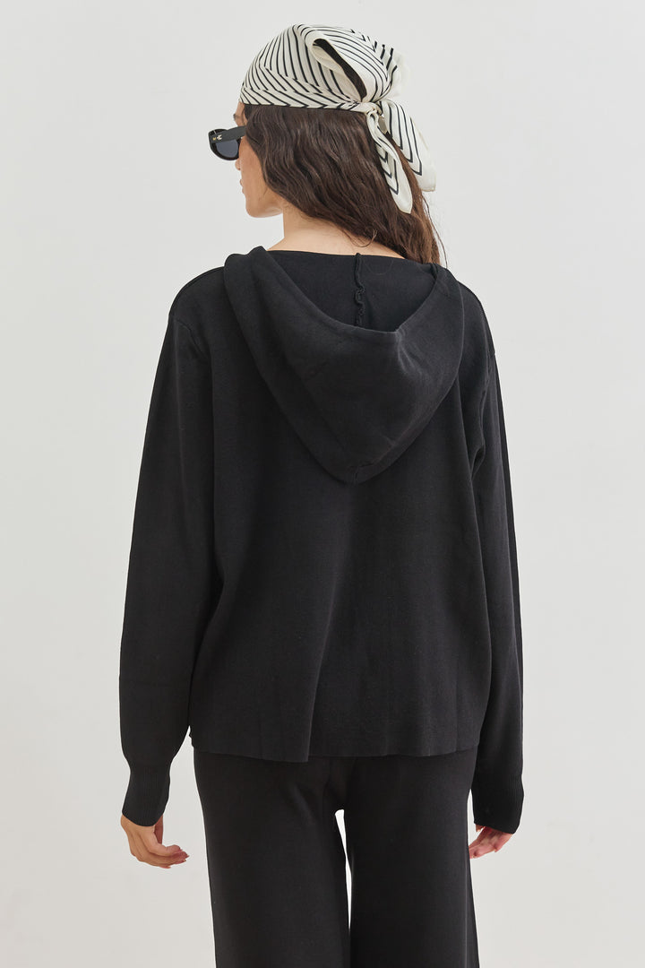 קפוצ'ון סריג נואל בשילוב רוכסן | שחור