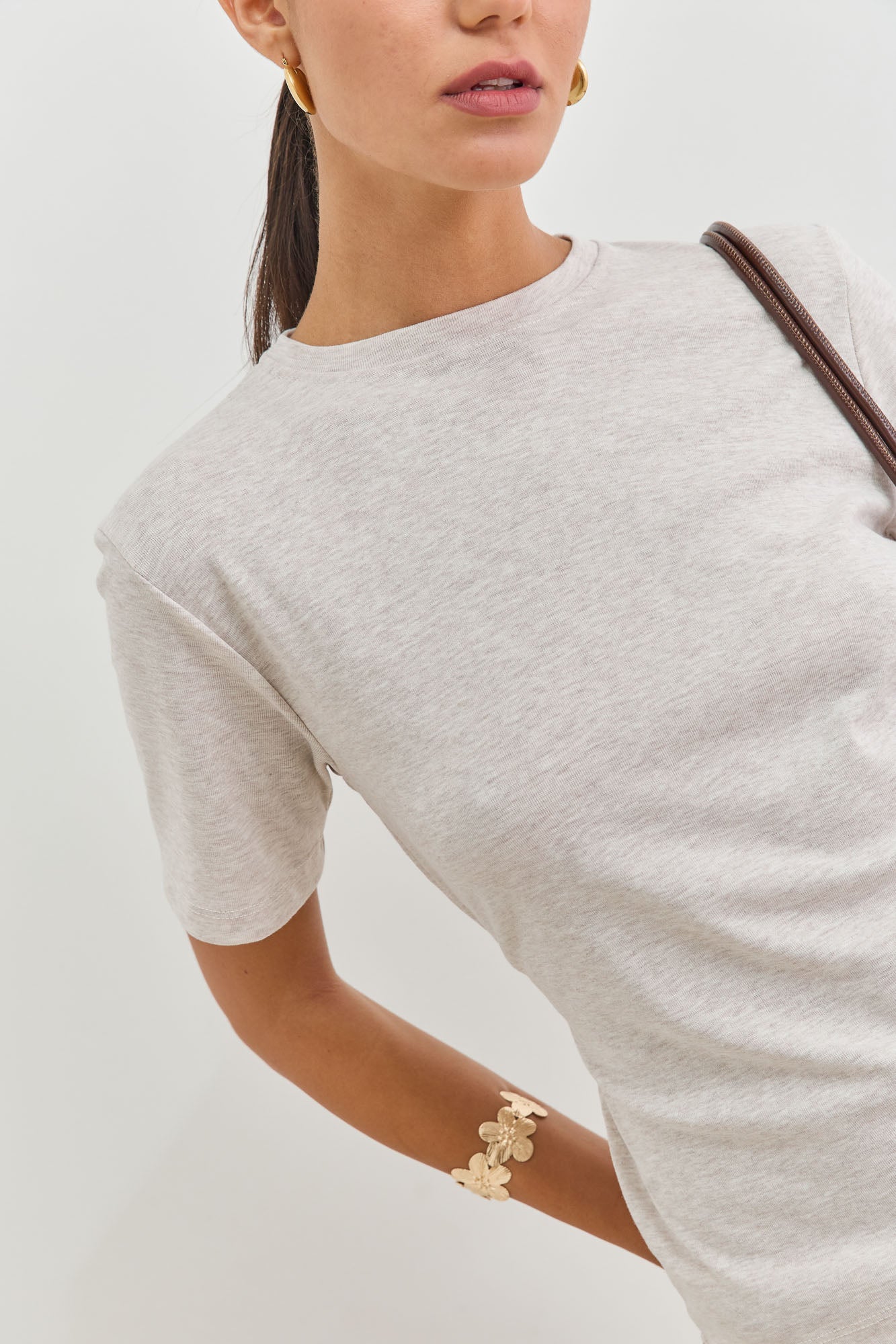 חולצת אנני רצועות קשירה | בז' מלאנז'