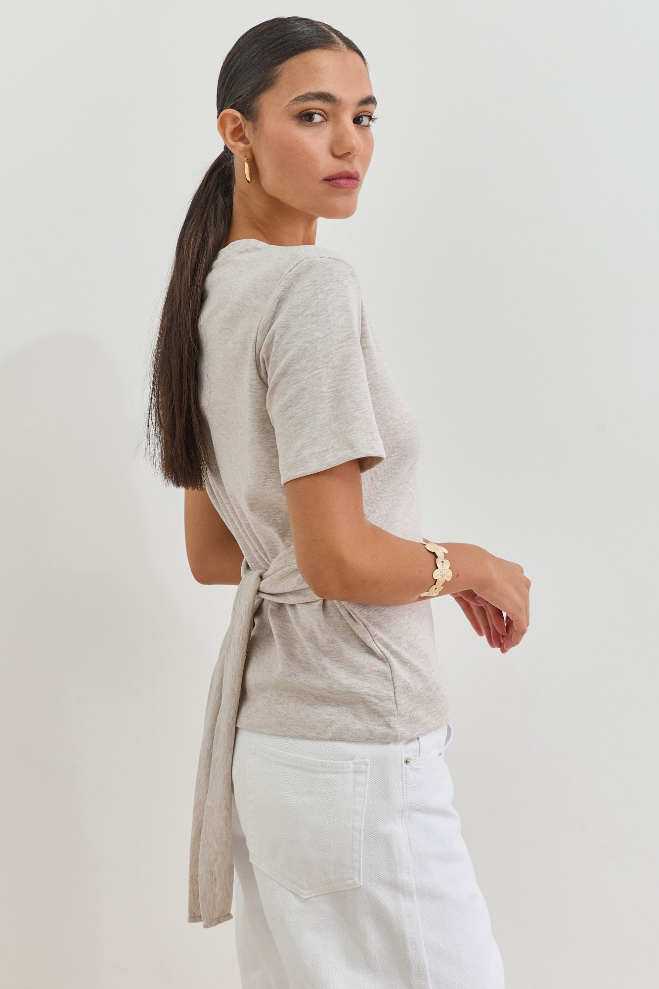 חולצת אנני רצועות קשירה | בז' מלאנז'