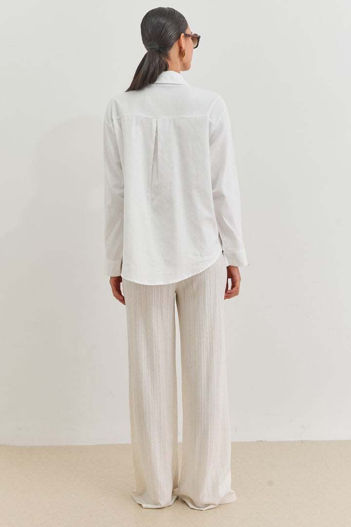 חולצת נורי מכופתרת עיטורי רקמה | לבן