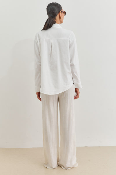 חולצת נורי מכופתרת עיטורי רקמה | לבן