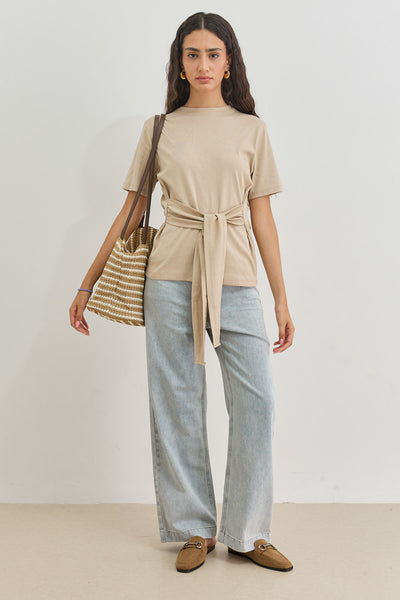 חולצת אנני רצועות קשירה | מוקה