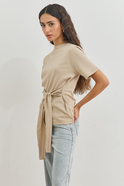 חולצת אנני רצועות קשירה | מוקה