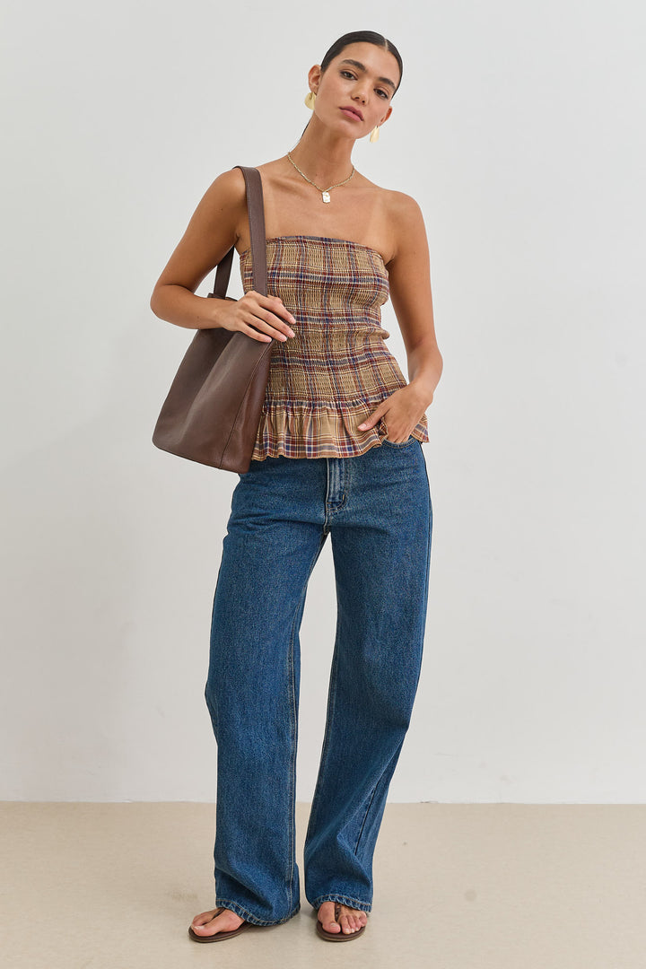 סטרפלס אוהיו משבצות בשילוב פפלום | חום