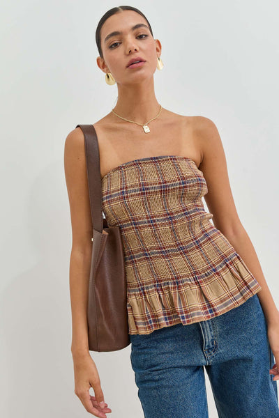 סטרפלס אוהיו משבצות בשילוב פפלום | חום