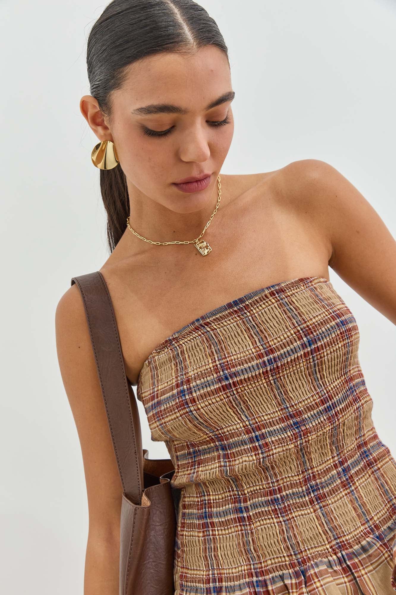 שרשרת גולדי בציפוי זהב בשילוב תליון מלבני | זהב