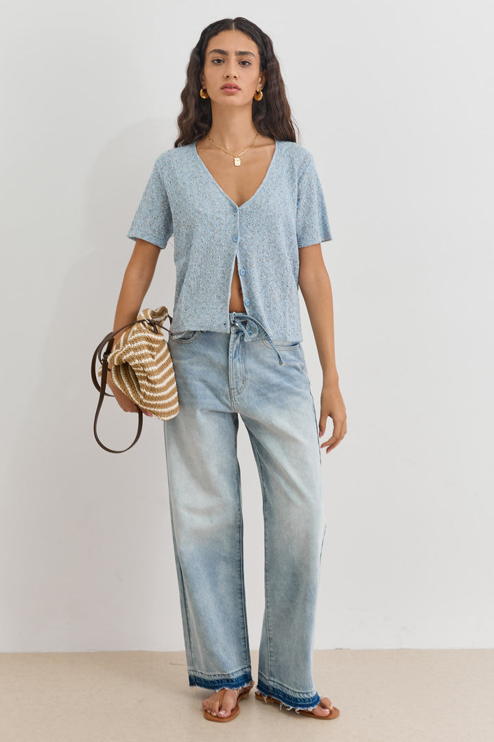 חולצת כפתורים ג'ולייט סריג דק | כחול בהיר