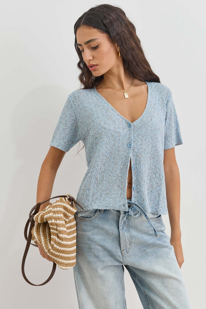 חולצת כפתורים ג'ולייט סריג דק | כחול בהיר