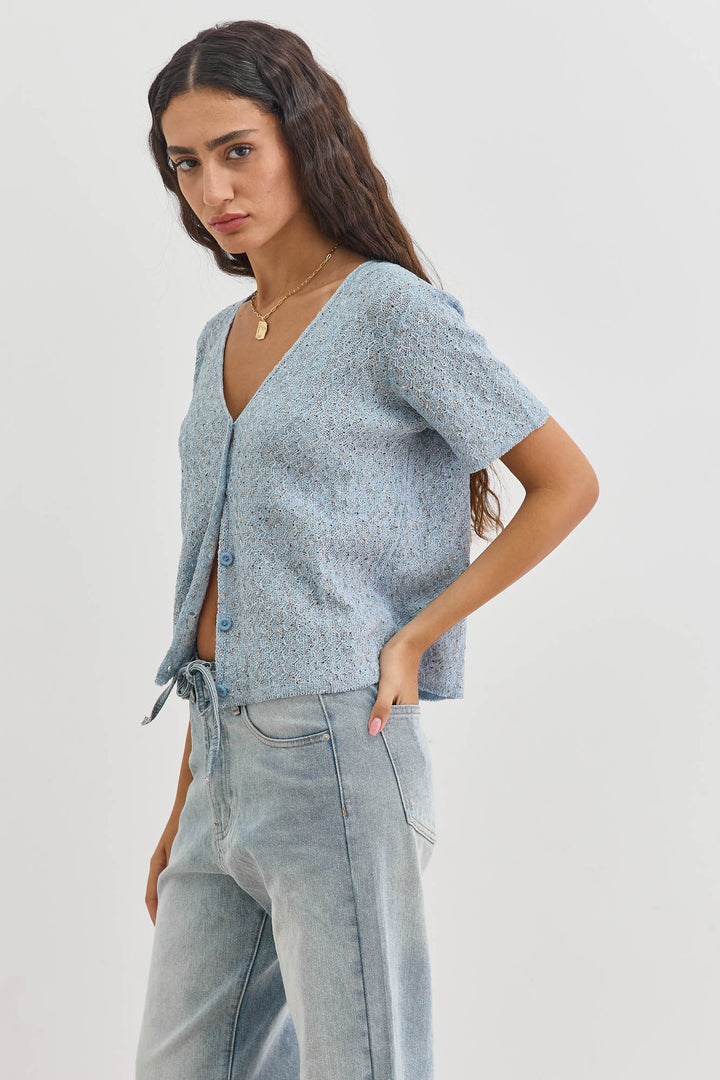 חולצת כפתורים ג'ולייט סריג דק | כחול בהיר