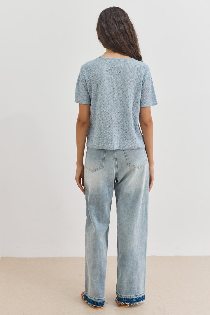 חולצת כפתורים ג'ולייט סריג דק | כחול בהיר