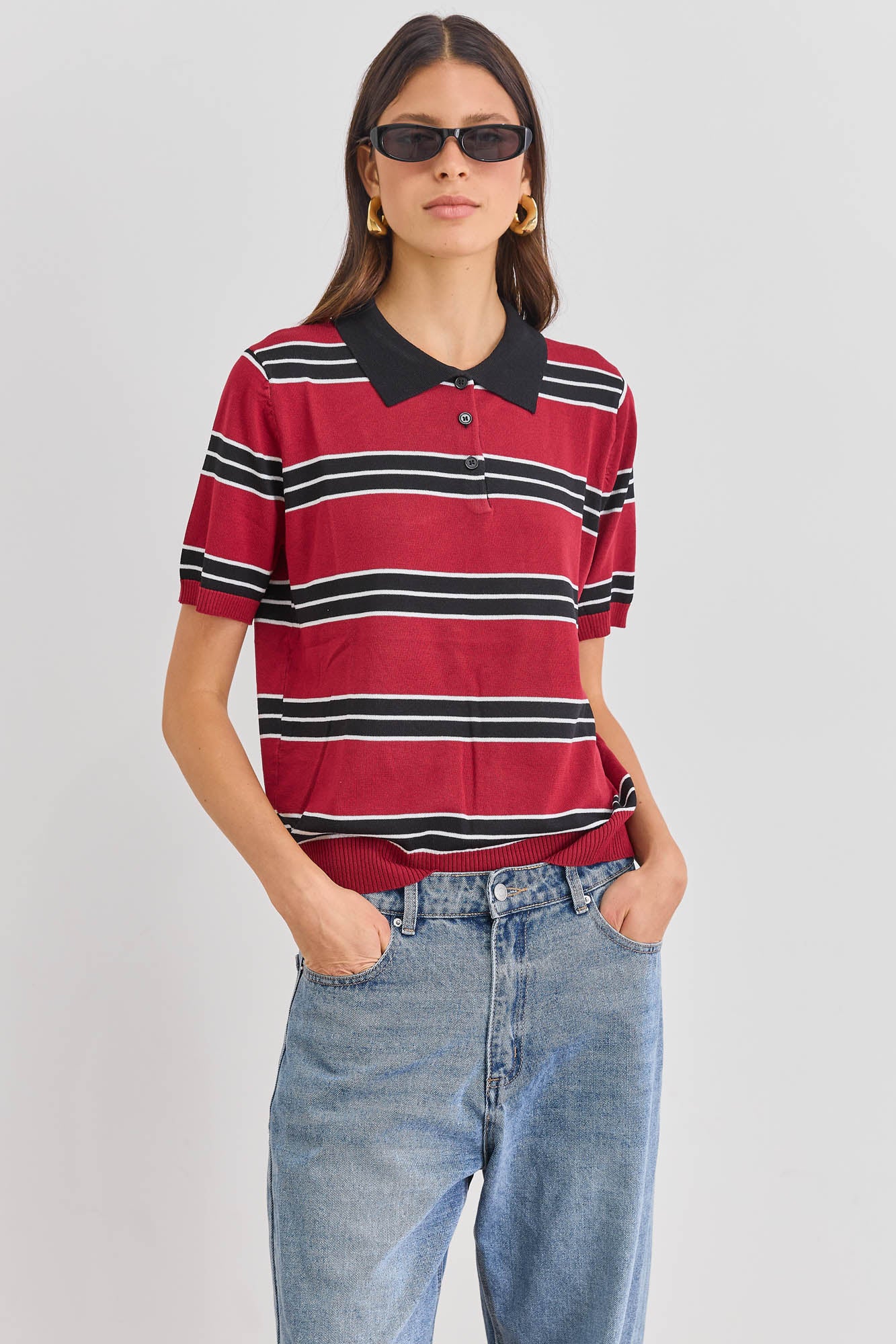 חולצת רד פולו סטרייפס | אדום/שחור