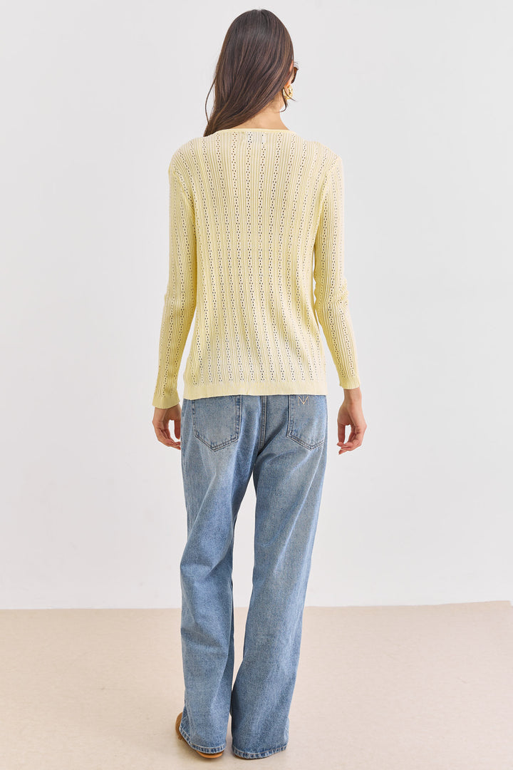 חולצת סריג לאנה בשילוב קשירות | צהוב חמאה