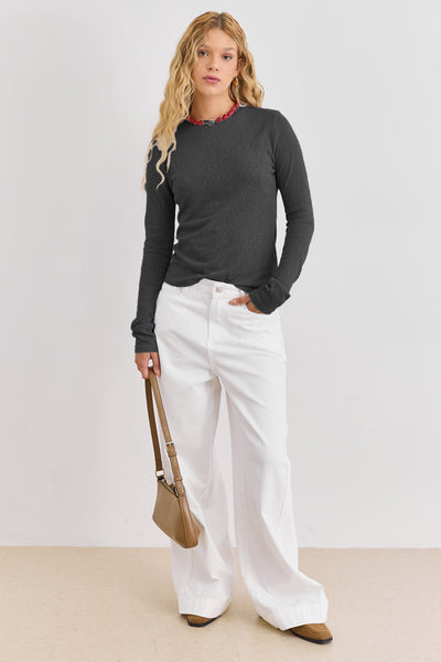 מכנסי דנים אמי תפר צידי | לבן