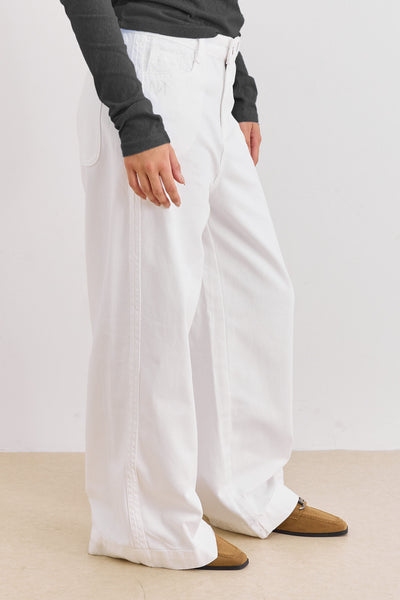 מכנסי דנים אמי תפר צידי | לבן