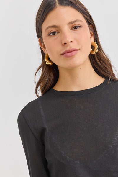 חולצת ניקולה בד שקפקף | שחור