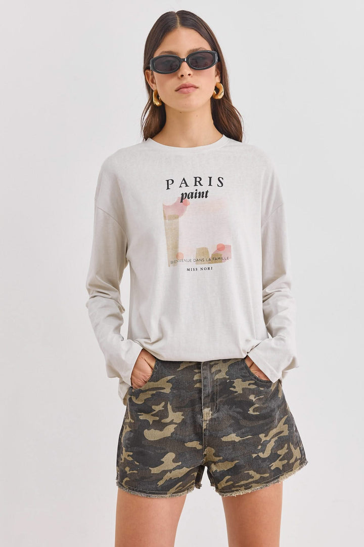 חולצת פאריס שרוול ארוך | אבן