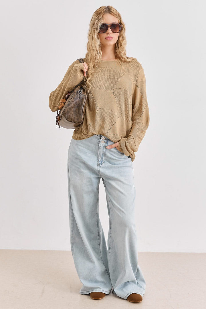 סריג אווה טקסטורת מעויינים | מוקה