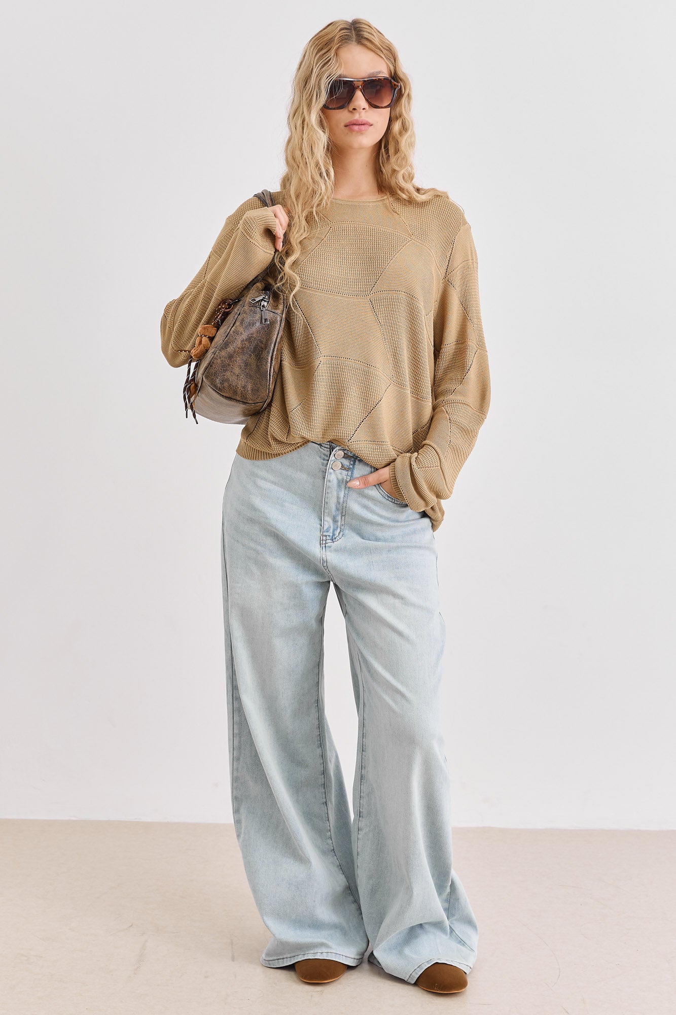 סריג אווה טקסטורת מעויינים | מוקה