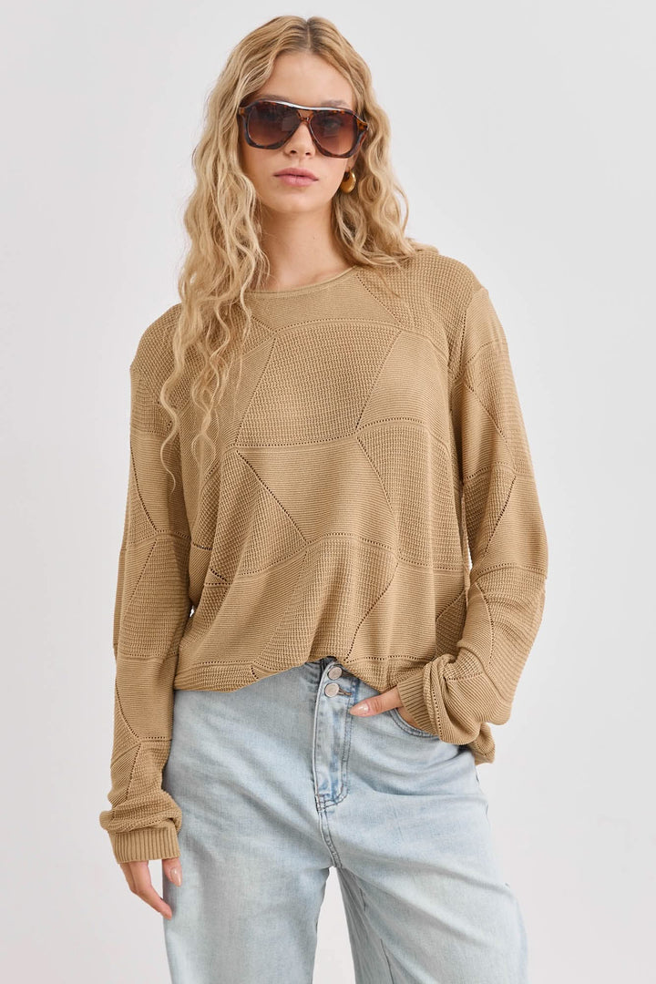 סריג אווה טקסטורת מעויינים | מוקה