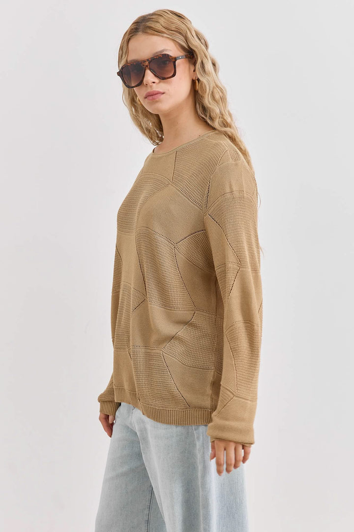 סריג אווה טקסטורת מעויינים | מוקה