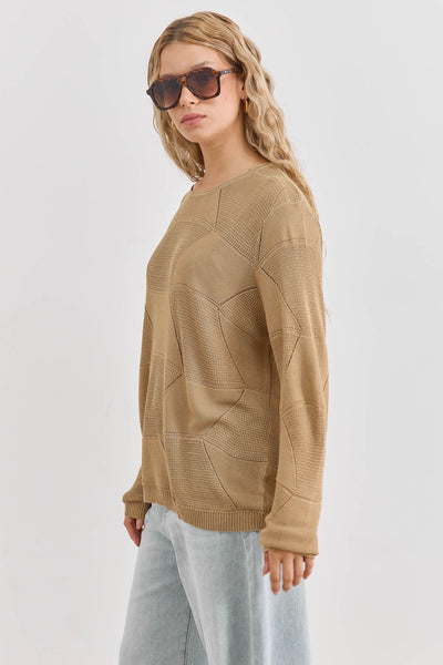 סריג אווה טקסטורת מעויינים | מוקה