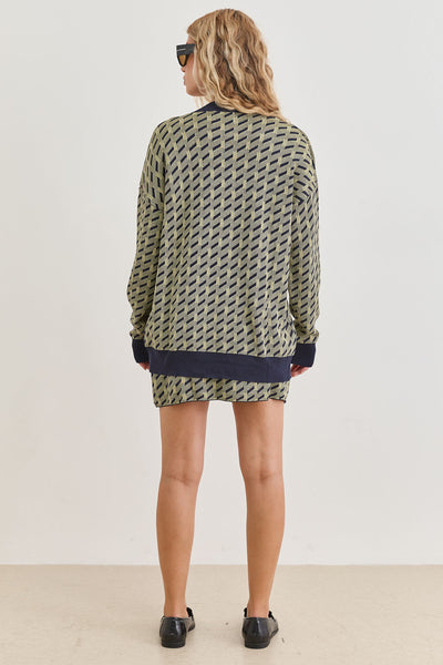 קרדיגן סריג ויולט בשילוב הדפס | כחול/צהוב