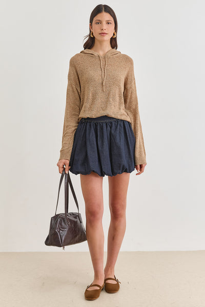 חולצת סריג מנדי בשילוב קפוצ'ון | מוקה