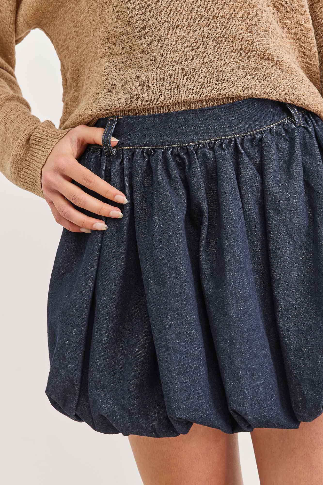חצאית דנים דון בגזרת בלון | ג'ינס כהה