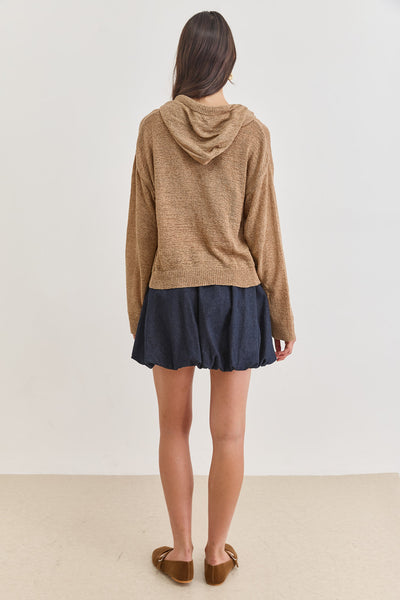 חולצת סריג מנדי בשילוב קפוצ'ון | מוקה