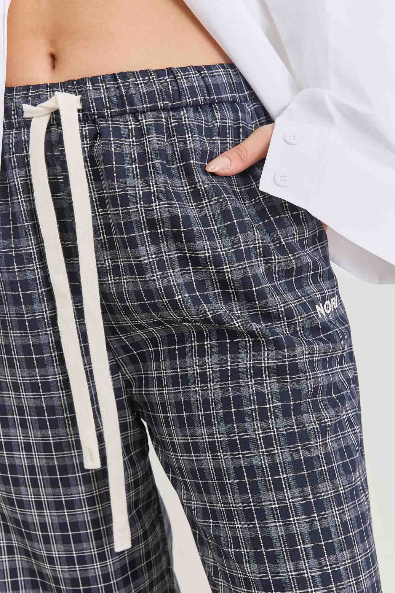 מכנסי סוזאנה משבצות בשילוב שרוך | כחול/נייבי