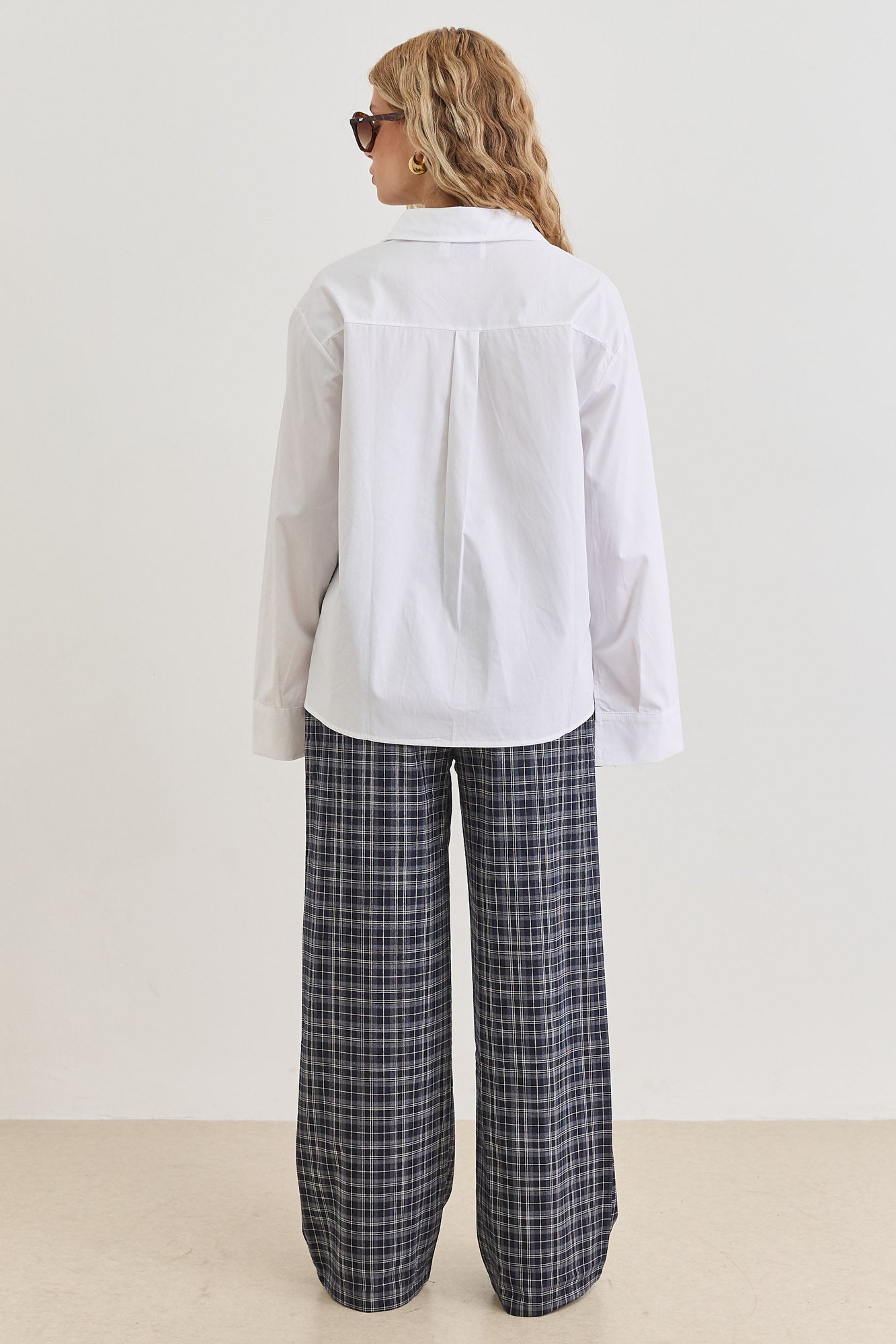 מכנסי סוזאנה משבצות בשילוב שרוך | כחול/נייבי