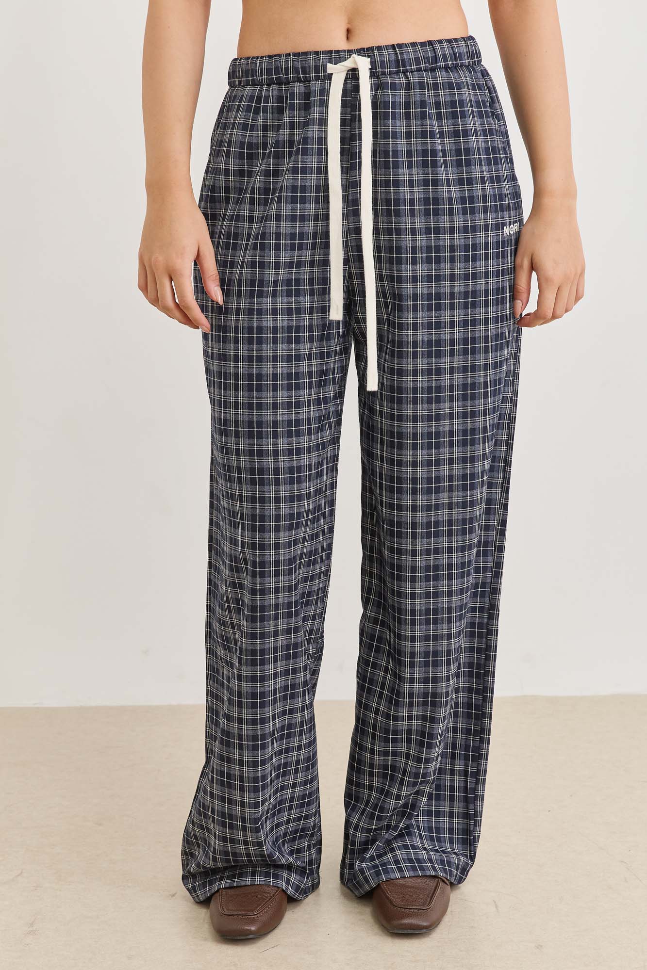 מכנסי סוזאנה משבצות בשילוב שרוך | כחול/נייבי