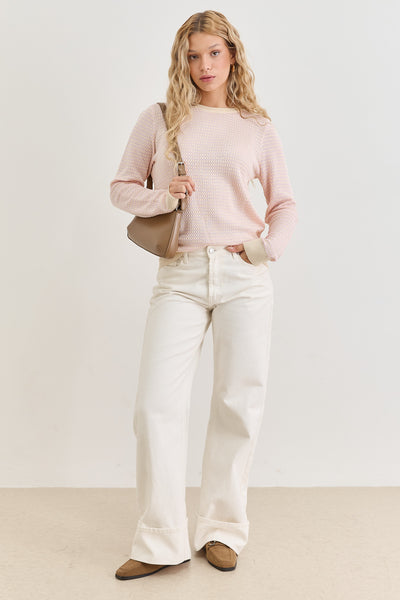 חולצת סריג קיאנו עם טקסטורה | בז׳/ורוד