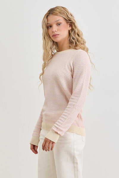 חולצת סריג קיאנו עם טקסטורה | בז׳/ורוד