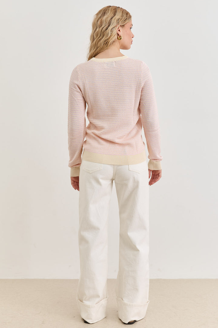 חולצת סריג קיאנו עם טקסטורה | בז׳/ורוד