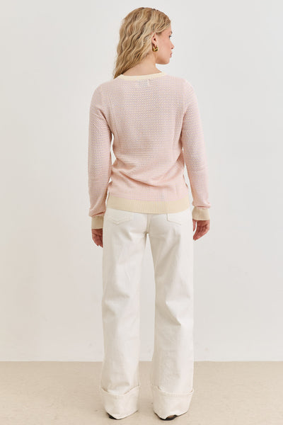 חולצת סריג קיאנו עם טקסטורה | בז׳/ורוד