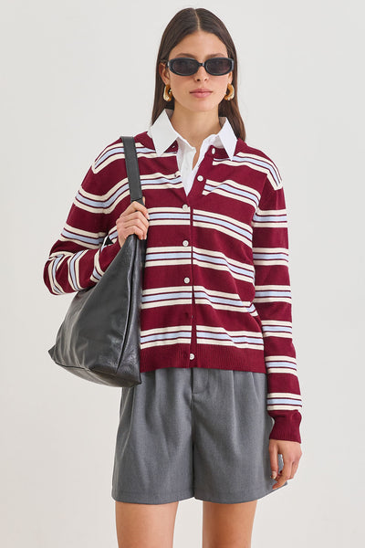 PRE-ORDER סריג כפתורים סטיורט סטרייפס | בורדו
